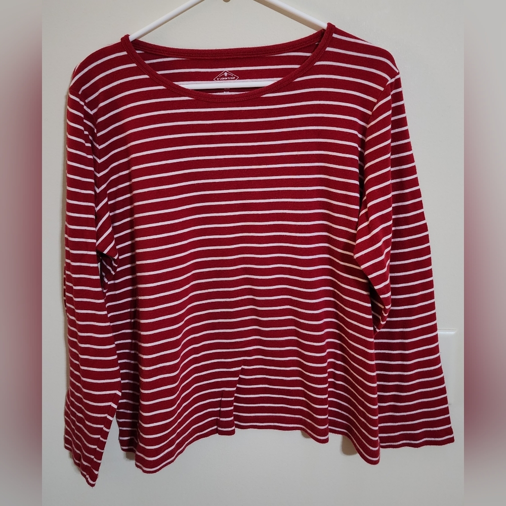 St. John's Bay Burgundy and White Long Sleeve T-Shirt Top Women's Size PXL